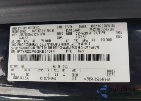 2016 Ford Transit-250 from USA, damaged, VIN 1FTYR2CM6GKB54374